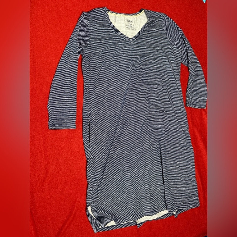 L.L. Bean Stretch Organic Cotton Blend Long Sleeve Striped Dress w/Pockets Sz M